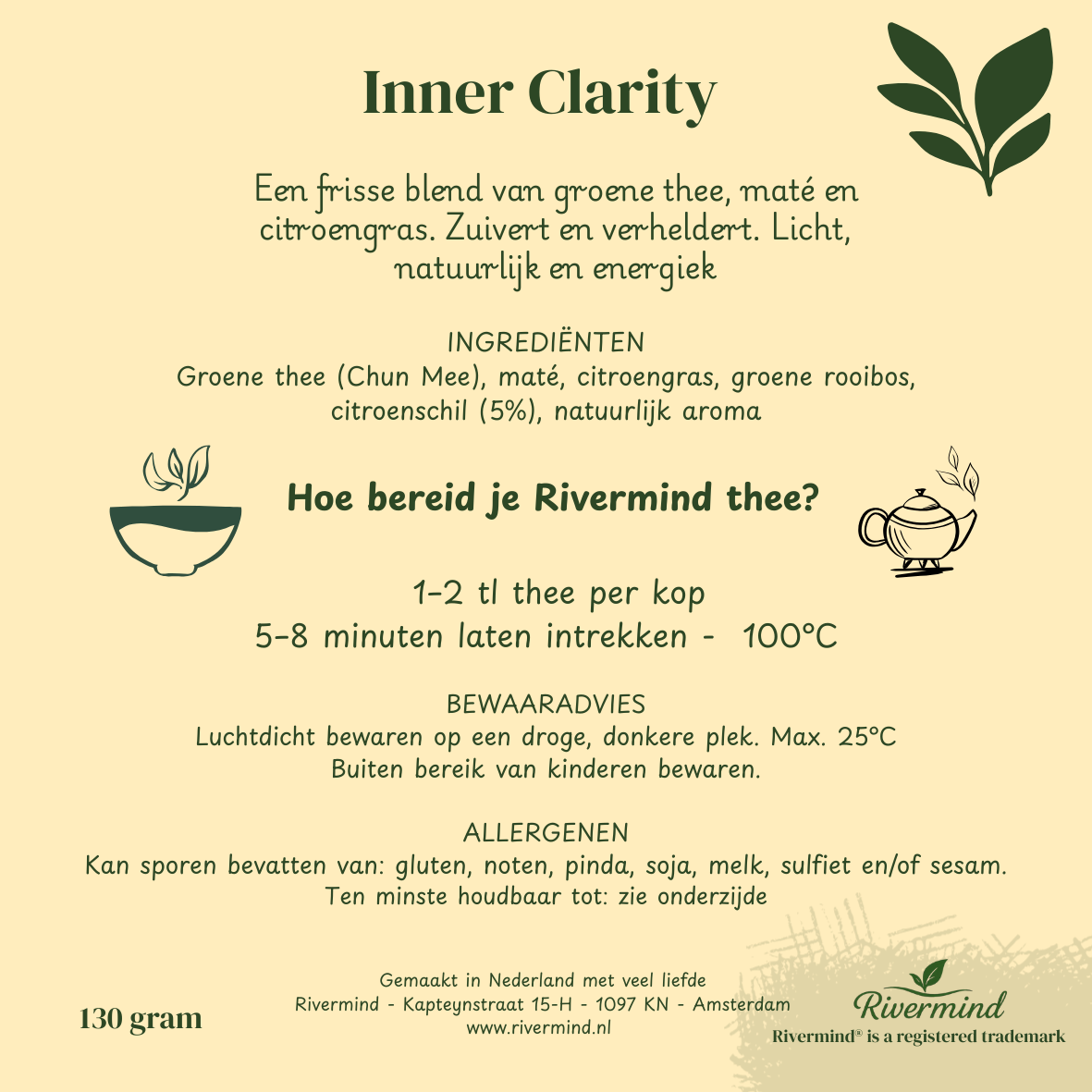 Inner Clarity Thee 130g - Groene Detox Thee met Citroengras
