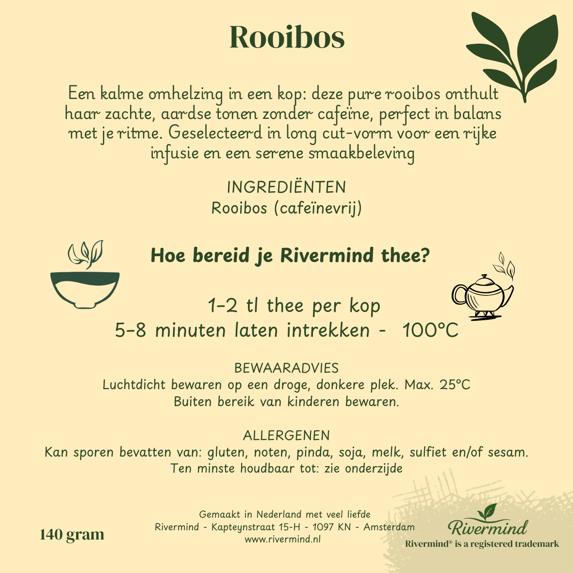 Rooibos Thee 140g - Cafeïnevrij & Rijk aan Antioxidanten