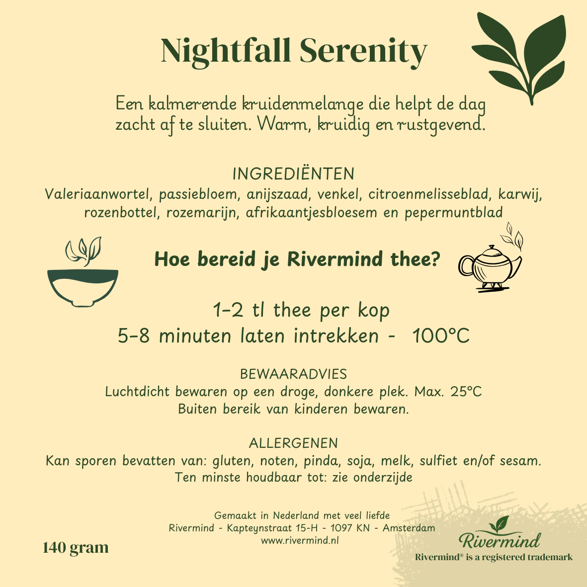 Nightfall Serenity Thee 140g - Natuurlijke Slaapthee met Valeriaan